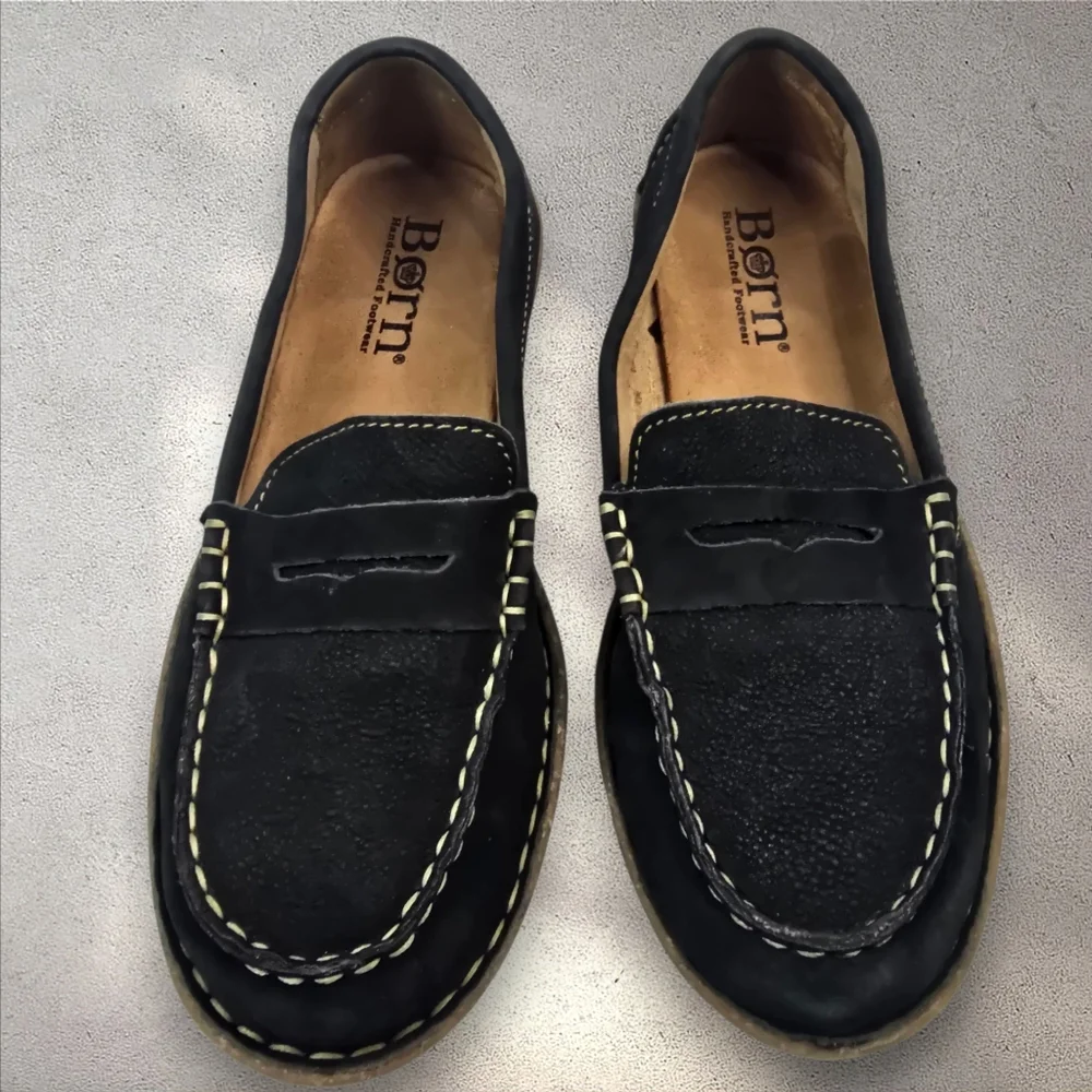 Born Nernia Black Nubuck Leather Penny Loafers Slip‎ On Shoes